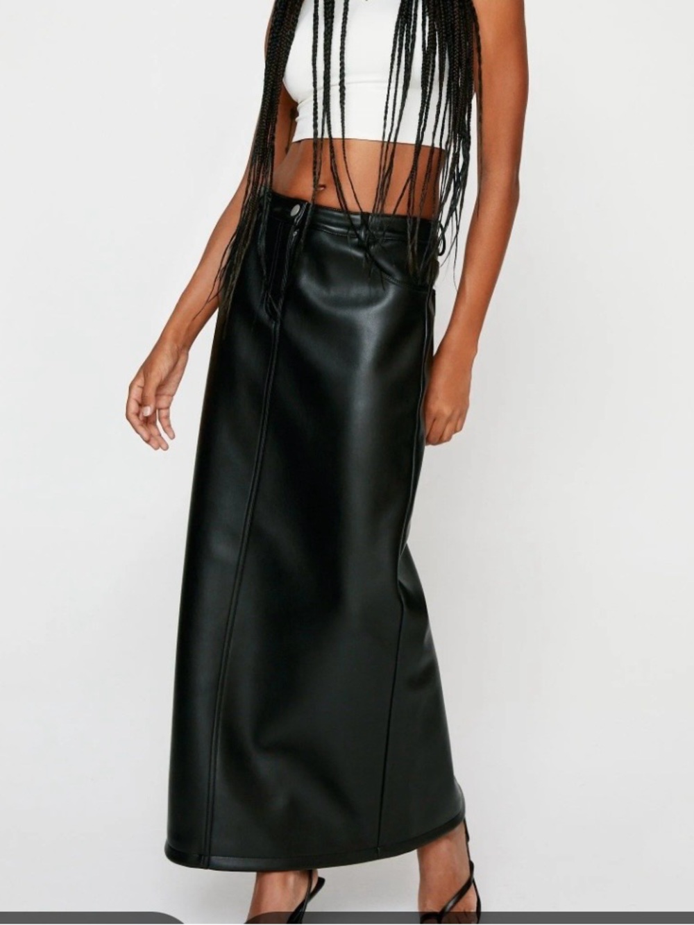 Nasty Gal Black Faux Leather Paneled Maxi Column Skirt Size 6 - Picture 8 of 8